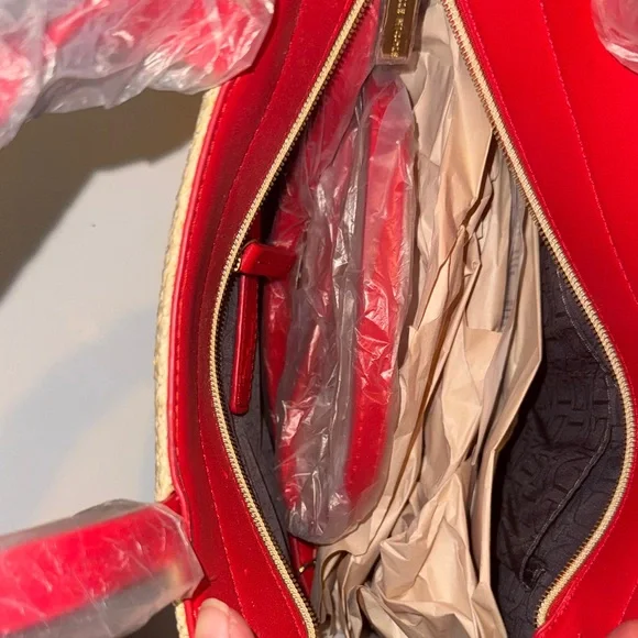 Disney Straw Tote with Red Embroidered Stitch and Flower Charm - Picture 6 of 9